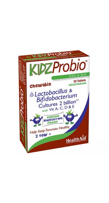 HealthAid KidzProbio Συμπλήρωμα Διατροφής με Προβιοτικά 2 Billion & Βιταμίνες A, C, D, E για την Καλή Υγεία του Πεπτικού & Ανοσοποιητικού Συστήματος για Παιδιά 2+ Ετών 30 Μασώμενες Ταμπλέτες