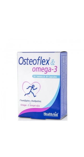 HealthAid Osteoflex & Omega-3 για Ευλυγισία των Αρθρώσεων & των Συνδέσμων με Γλυκοζαμίνη, Χονδροϊτίνη, Κουρκουμίνη, Βιταμίνη C, Μαγγάνιο & Ω3 για την Καλή Υγεία της Καρδιάς & του Κυκλοφοριακού, 30 Ταμπλέτες + 30 Κάψουλες