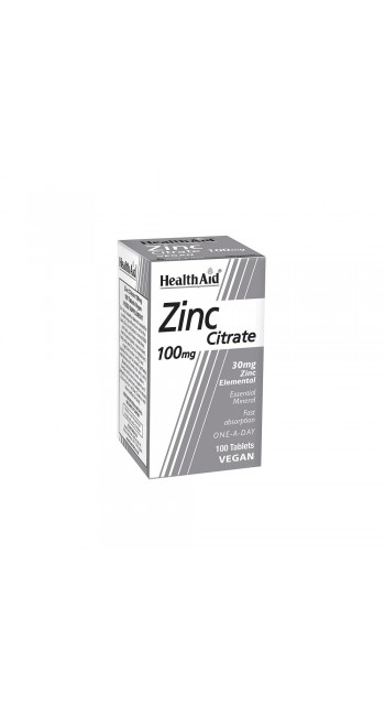 HealthAid Zinc Citrate 100mg Συμπλήρωμα Διατροφής με Ψευδάργυρο για τη Φυσιολογική Λειτουργία του Ανοσοποιητικού, την Καλή Υγεία Δέρματος & Αναπαραγωγικού, 100tabs 