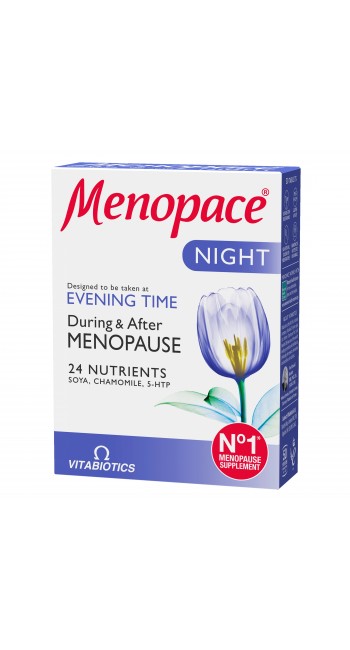 Vitabiotics Menopace Night Συμπλήρωμα Διατροφής για Συμπτώματα όπως Ανησυχία, Ευερεθιστικότητα & Διαταραχές του Ύπνου, 30 Δισκία