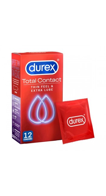 Durex Total Contact Thin Feel & Extra Lube Εξαιρετικά Λεπτά Προφυλακτικά με Επιπλέον Λίπανση, 12τμχ