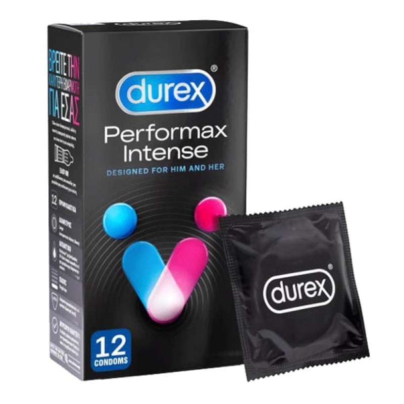 Durex Perfomax Intense Προφυλακτικά Με Κουκκίδες, Ραβδώσεις και Επιβραδυντικό Τζελ, 12τμχ