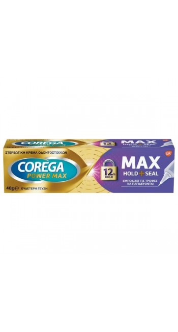 Corega Max Hold+Seal Στερεωτική Κρέμα Τεχνητής Οδοντοστοιχίας για Προστασία από την Εισχώρηση Τροφών, 40gr