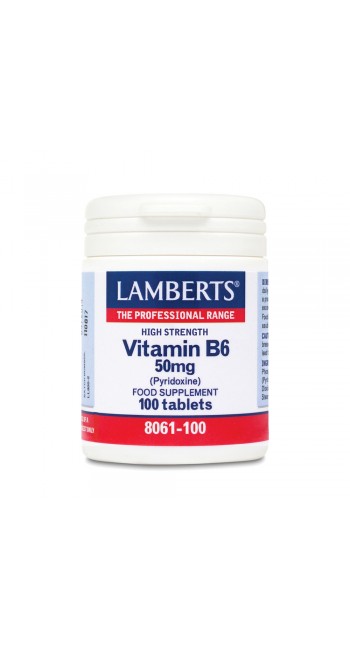 Lamberts Vitamin B-6 Pyridoxine 50mg 100tabs. Συμπλήρωμα Διατροφής για την Υγεία του Καρδιαγγειακού Συστήματος