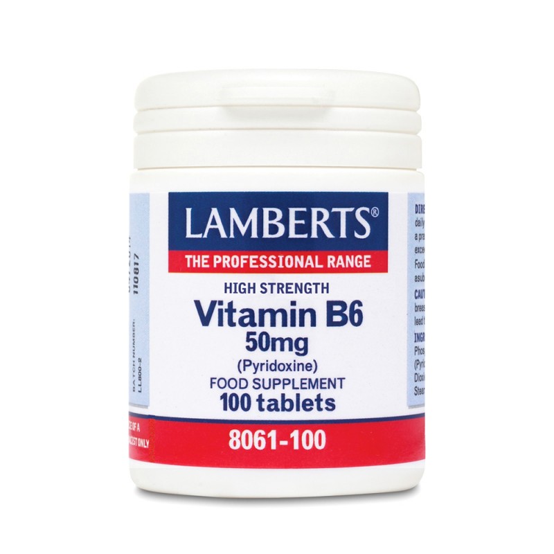 Lamberts Vitamin B-6 Pyridoxine 50mg 100tabs. Συμπλήρωμα Διατροφής για την Υγεία του Καρδιαγγειακού Συστήματος