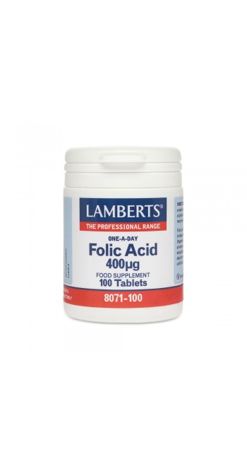 Lamberts Folic Acid 400MCG Ιδιαίτερα Σημαντικό για τον Σχηματισμό του DNA & του RNA, 100 tabs