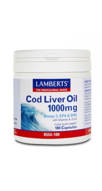 Lamberts Cod Liver Oil 1000MG Μουρουνέλαιο με Ωμέγα 3 για τη Διατήρηση της Καλής Υγείας της Καρδιάς, 180caps