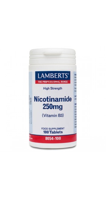 Lamberts Nicotinamide B3 250MG Συμβάλλει σε πάνω από 50 Μεταβολικές Αντιδράσεις του Οργανισμού, 100tabs