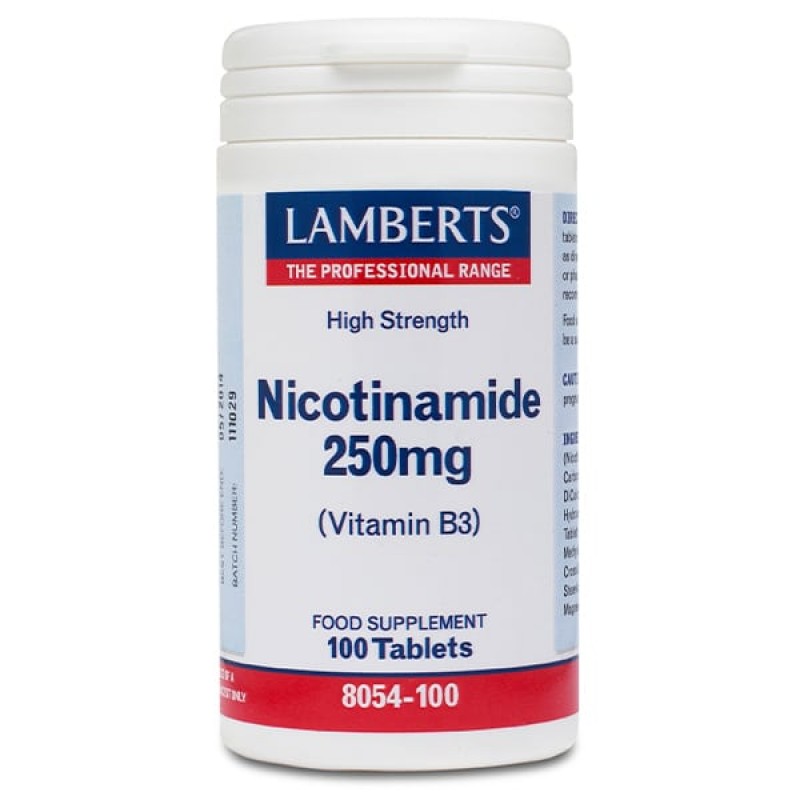 Lamberts Nicotinamide B3 250MG Συμβάλλει σε πάνω από 50 Μεταβολικές Αντιδράσεις του Οργανισμού, 100tabs