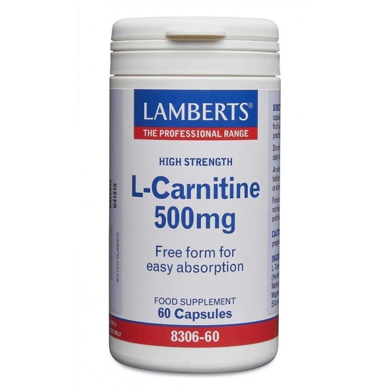 Lamberts L-Carnitine 500mg, Καρνιτίνη Ελεύθερης Μορφής 60 κάψουλες