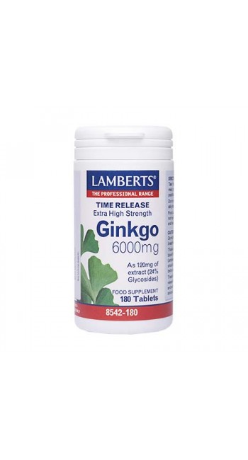 Lamberts Ginkgo Biloba Extract Διατηρεί την Περιφερική Κυκλοφορία του Αίματος στα Άκρα 6000MG, 180 tabs