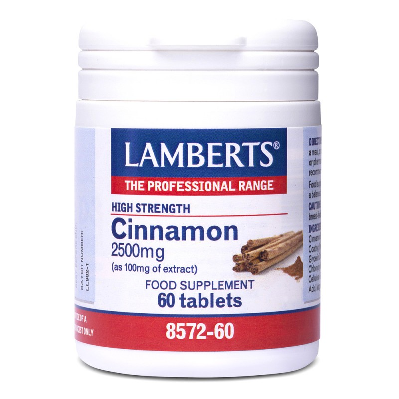 Lamberts Cinnamon 2500MG Ιδανικό για Όσους Έχουν Προβλήματα με τον Διαβήτη, 60tabs