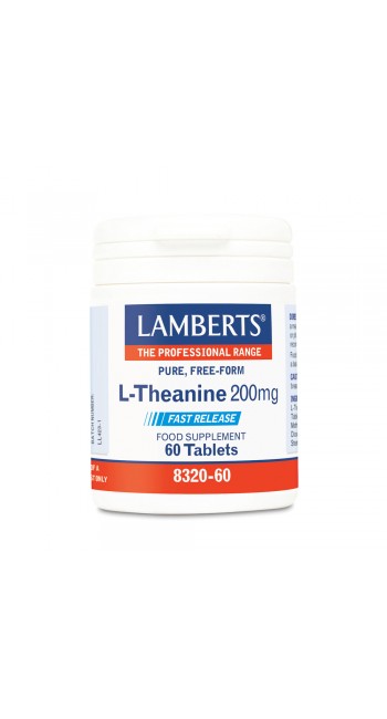 Lamberts L-Theanine 200mg Αυξάνει τα Επίπεδα των GABA (νευροδιαβιβαστών) & των Κυμάτων Α στον Εγκέφαλο, 60tab