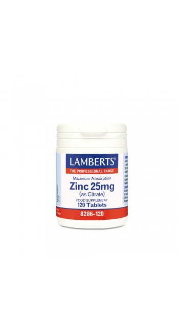 Lamberts Zinc 25mg Citrate Συμπλήρωμα Διατροφής με Ψευδάργυρο 120Tabs