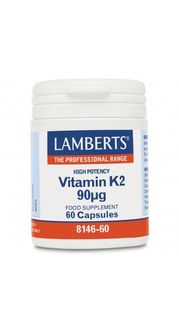 Lamberts Vitamin K2 90μg Συμπλήρωμα Βιταμίνης K2 Συμβάλει στην Ομαλή Πήξη του Αίματος & στην Καλή Υγεία των Οστών, 60caps