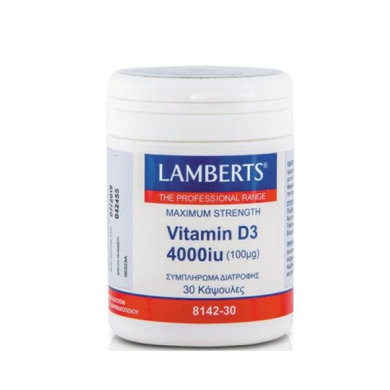 Lamberts Vitamin D3 4000iu, Υγεία Οστών, Δοντιών, Ανοσοποιητικού (100μg) 30caps 