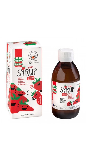 Kaiser Kids Syrup Παιδικό Φυτικό Σιρόπι για τον Πονόλαιμο - Γεύση Φράουλα, 200ml