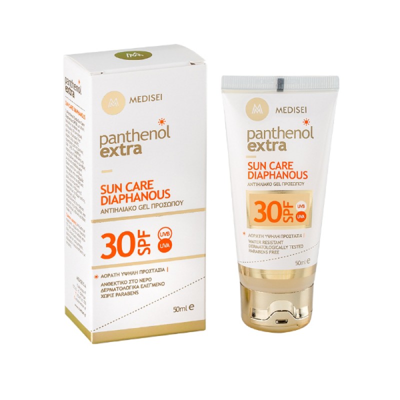 Panthenol Extra Sun Care Diaphanous SPF30 Διάφανο Αντιηλιακό Τζελ Προσώπου 50ml 