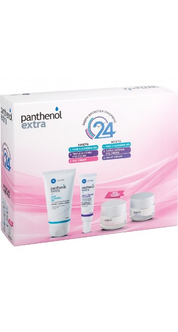 Panthenol Extra PROMO με Face Cleansing Gel Τζελ Καθαρισμού Προσώπου, 150ml & ΜΑΖΙ Triple Defense Eye Cream Κρέμα Ματιών Τριπλής Δράσης, 25ml & ΜΑΖΙ Day Cream SPF15 Ενυδατική Προστατευτική Κρέμα Ημέρας, 50ml & ΜΑΖΙ Night Cream Κρέμα Νύχτας με 