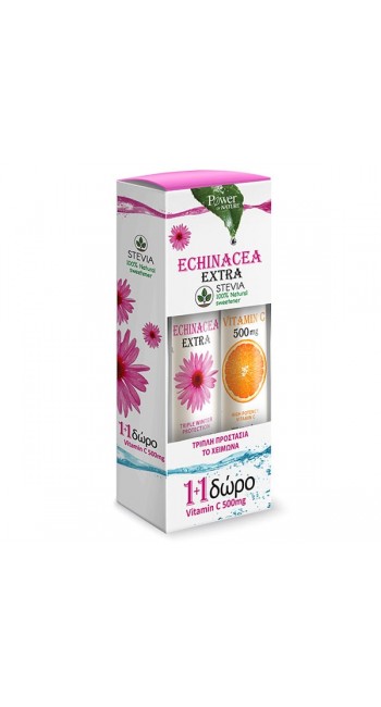 Power Health 1+1 ΔΩΡΟ Echinacea Extra με Στέβια Αναβράζουσα Εχινάτσια με Γεύση Λεμόνι, 20eff.tabs & Vitamin C 500mg Αναβράζουσα Βιταμίνη C με Γεύση Πορτοκάλι, 20eff.tabs