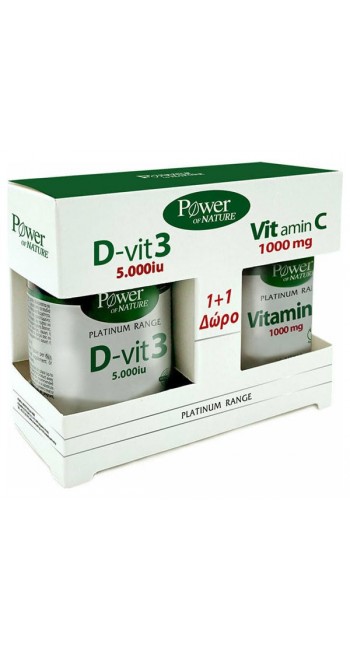 Power of Nature 1+1 Δώρο Platinum Range Classics με Συμπλήρωμα Βιταμίνης Vitamin D-Vit3 5000iu, 60tabs & Vitamin C 1000mg, 20caps