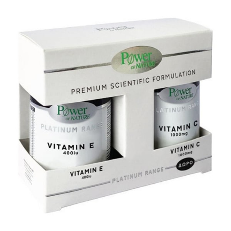 Power of Nature Platinum Range Vitamin Ε 400iu, 30caps & Δώρο Vitamin C 1000mg, 20caps