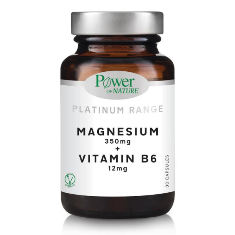 Power Of Nature Platinum Range Magnesium 350mg & Vitamin B6 12mg, 30caps, 1σετ