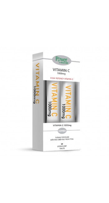 Power Health Vitamin C 1000mg με Γλυκαντικό από Στέβια, 20 αναβράζοντα δισκία 1+1 Δώρο 