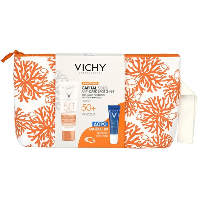 Vichy Pouch Capital Soleil Anti Spot 3in 1 Spf 50+ 50 ml & Mineral 89 Probiotic 10ml 