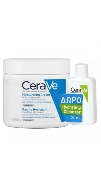 CeraVe Set Ενυδατική Κρέμα για Ξηρό - Πολύ Ξηρό Δέρμα 454gr & Δώρο Ενυδατική Κρέμα Καθαρισμού 20ml 