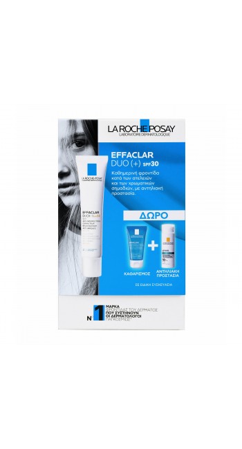 La Roche Posay – Effaclar Duo+ Ενυδατική Κρέμα Προσώπου Ημέρας με SPF30 40ml & Effaclar Gel καθαρισμού 50ml & Αnthelios Κρέμα-gel 3ml