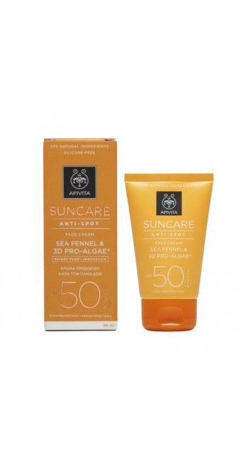 Apivita Suncare Anti-Spot Αντιηλιακή Αντιρυτιδική Κρέμα Προσώπου Κατά των Πανάδων Spf50 με Κρίταμο & 3D Proalgae 50ml