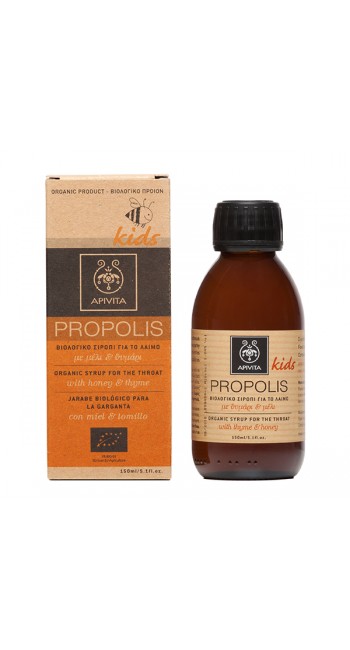 Apivita Propolis Kids, Παιδικό Βιολογικό Σιρόπι για το Λαιμό με Μέλι & Θυμάρι 150ml 