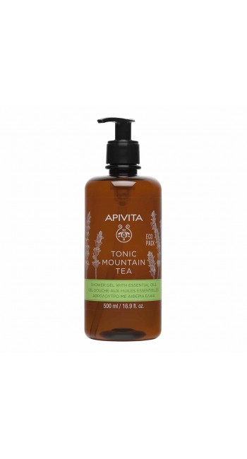 Apivita Eco Pack Tonic Mountain Tea Shower Gel with Essential Oils Αφρόλουτρο Με Πράσινο Τσάι & Αιθέρια Έλαια, 500ml