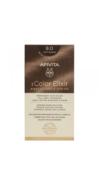 Apivita My Color Elixir kit Μόνιμη Βαφή Μαλλιών 8.0 ΞΑΝΘΟ ΑΝΟΙΧΤΟ 