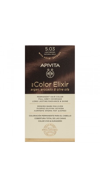 Apivita My Color Elixir Βαφή Μαλλιών με Έλαιο Ελιάς Argan και Αβοκάντο - Απόχρωση Νο 5.03 Καστανό Ανοιχτό Φυσικό Μέλι 50ml 