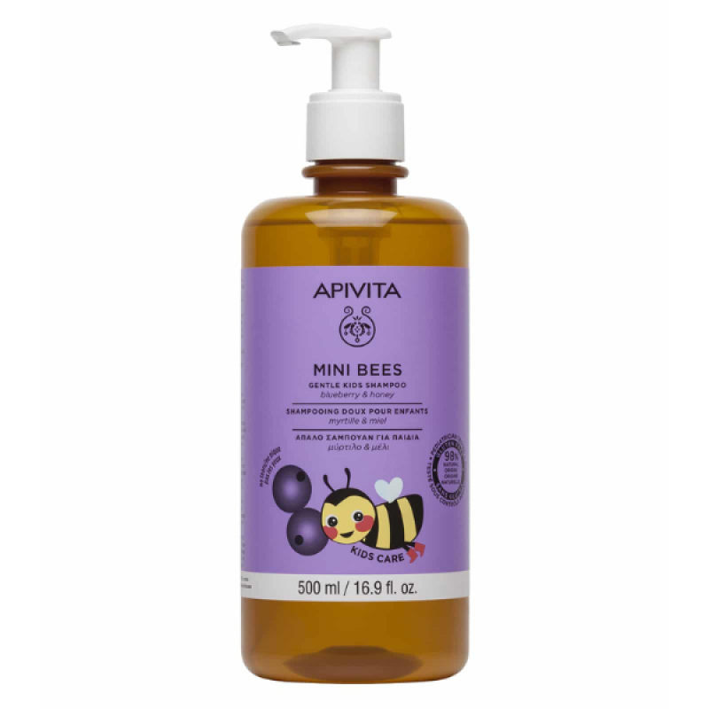 Apivita Mini Bees Απαλό Σαμπουάν για Παιδιά με Μύρτιλο & Μέλι, 500ml 