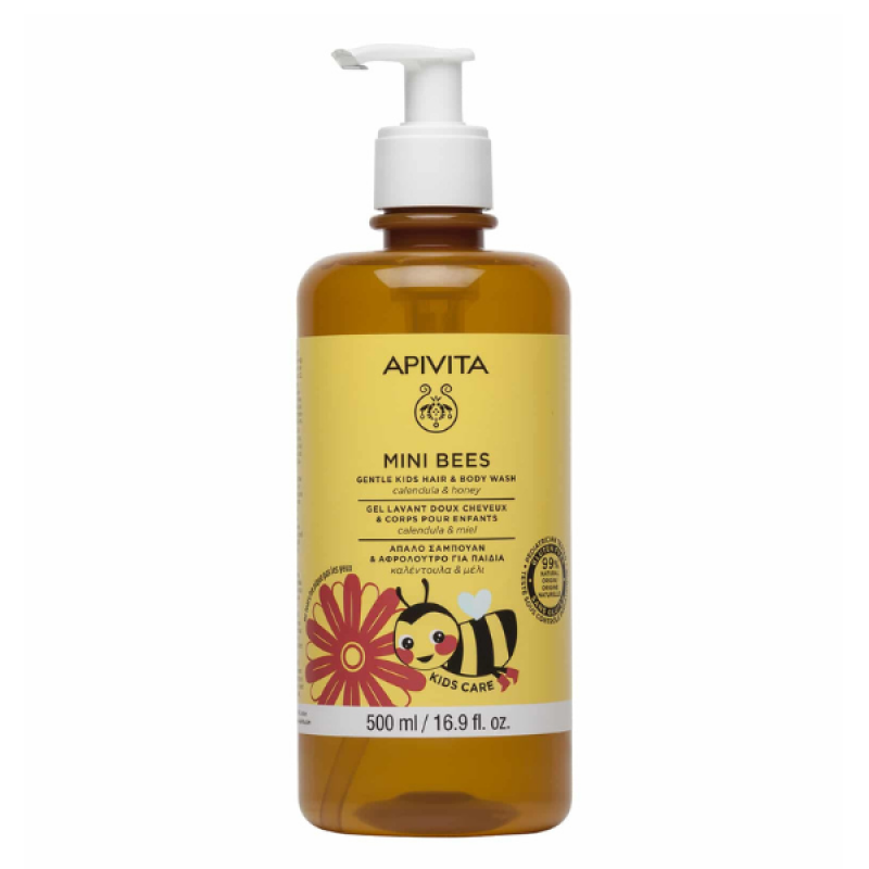 Apivita Mini Bees Απαλό Σαμπουάν & Αφρόλουτρο για Παιδιά με Καλέντουλα & Μέλι, 500ml