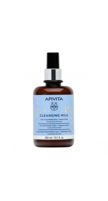 Apivita Cleansing Milk Γαλάκτωμα Καθαρισμού 3 σε 1 με Χαμομήλι & Μέλι για Πρόσωπο & Μάτια, 300ml