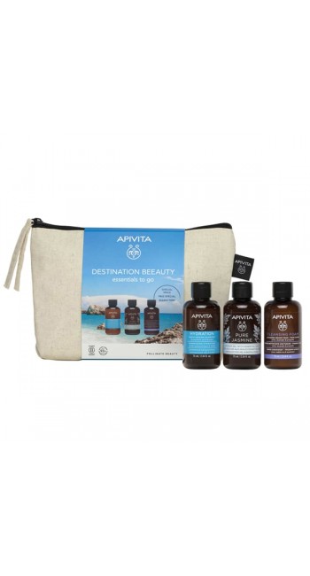 Apivita Destination Beeauty Promo με Σαμπουάν Ενυδάτωσης, 75ml, Pure Jasmine Αφρόλουτρο, 75ml & Αφρός Καθαρισμού για Πρόσωπο & Μάτια, 75ml, 1σετ