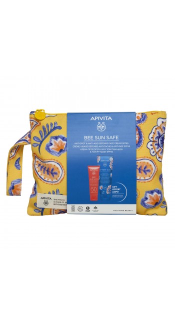 Apivita Promo Bee Sun Safe Κρέμα Προσώπου Κατά των Πανάδων & των Ρυτίδων SPF50, 50ml & Δώρο Limited Edition After Sun Cool & Sooth Face & Body Gel-Cream Δροσιστική Κρέμα-Gel για Πρόσωπο & Σώμα, 100ml & Νεσεσέρ, 1σετ 