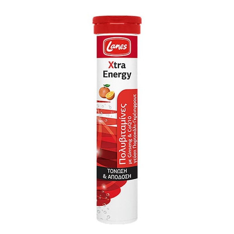 Lanes Xtra Energy 20tabs Αναβράζουσες Πολυβιταμίνες για Ενέργεια & Τόνωση Γεύση Γκρέπιφρουτ