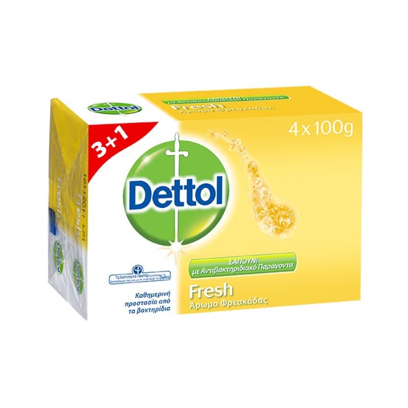 Dettol Fresh Αντιβακτηριδιακό Σαπούνι (3+1 Δώρο), 4x100gr