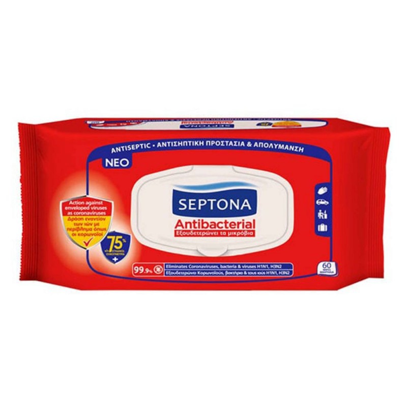 Septona Antibacterial Αντισηπτικά Μαντηλάκια Χεριών 60τμχ