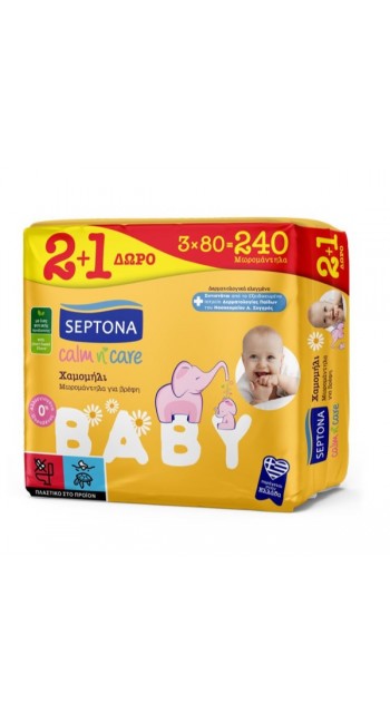 Septona Calm n' Care Μωρομάντηλα για Βρέφη με Χαμομήλι, 3x60τεμ (2+1 Δώρο)