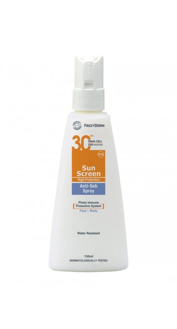 Frezyderm Sun Screen Spray-Anti-Seb SPF 30 Αντηλιακό Γαλάκτωμα Προσώπου & Σώματος σε Spray για Λιπαρό ή Κανονικό Δέρμα με Τάση Ακμής, 150ml