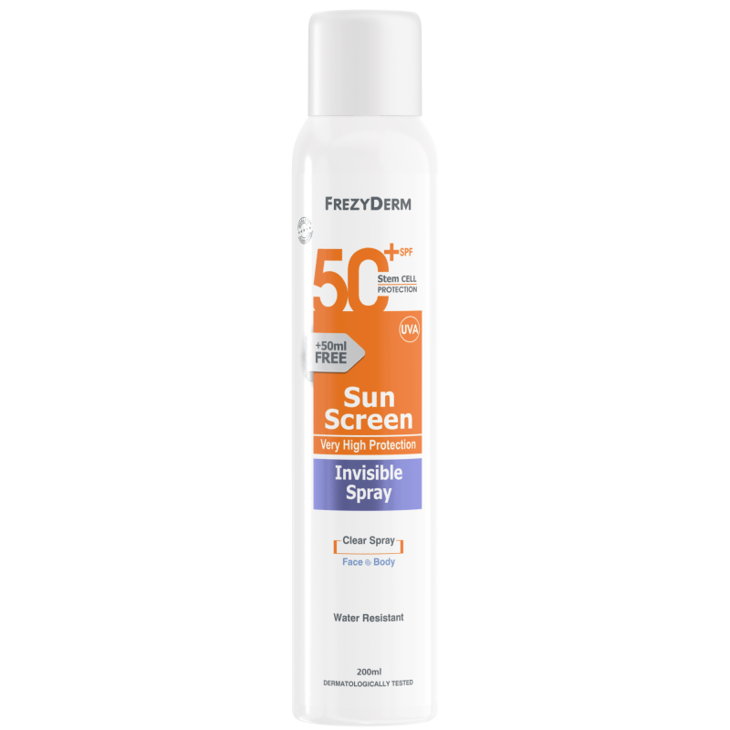 Frezyderm Sun Screen Invisible SPF50+ Αντηλιακό Διάφανο Spray Προσώπου & Σώματος, 200ml