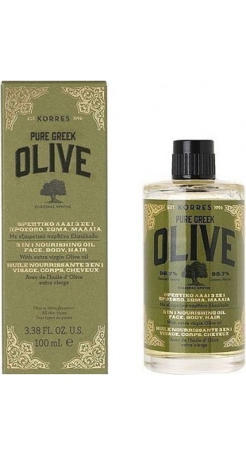 Korres Pure Greek Olive Θρεπτικό Λάδι 3 σε 1 για εντατική θρέψη σε πρόσωπο, σώμα & μαλλιά, με Εξαιρετικό Παρθένο Ελαιόλαδο, 100ml