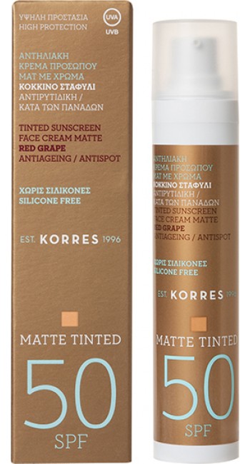 Korres Red Grape Antispot Face Mat Tinted SPF50 Αντηλιακή Κρέμα Προσώπου Ματ με Χρώμα, 50ml 