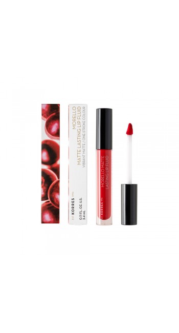 Korres Morello Matte Lasting Lip Fluid 52 Poppy Red Υγρό Κραγιόν Μεγάλης Διάρκειας με Ματ Αποτέλεσμα, 3,4ml